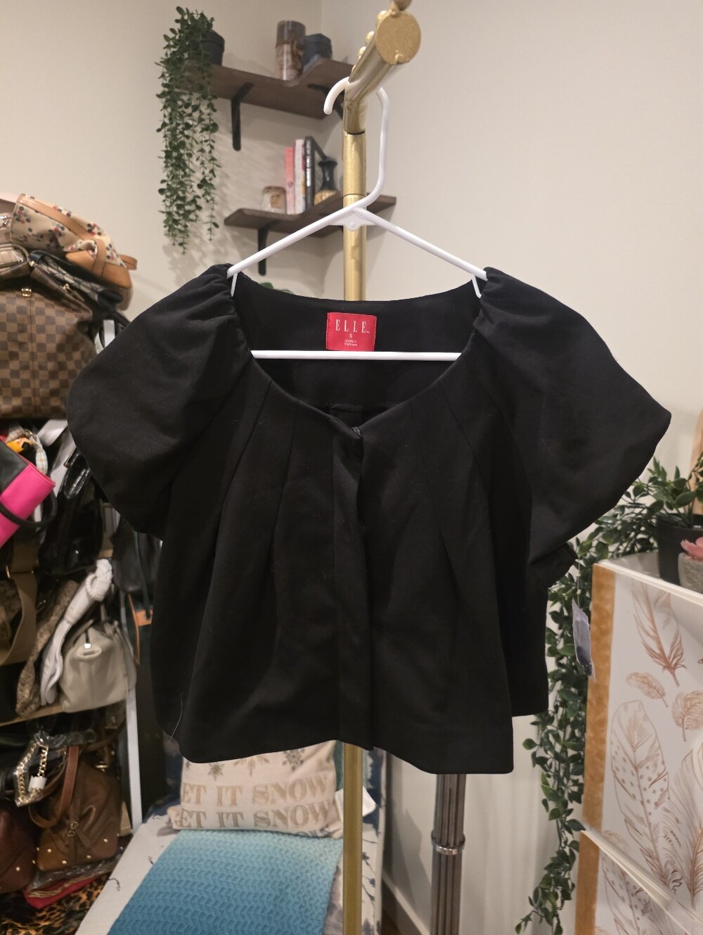 Vintage Elle Black Short-Sleeve Pleated Front Jacket
